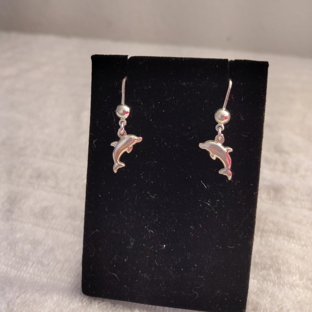 🟡Sterling Silver Dolphin Dangle Earrings